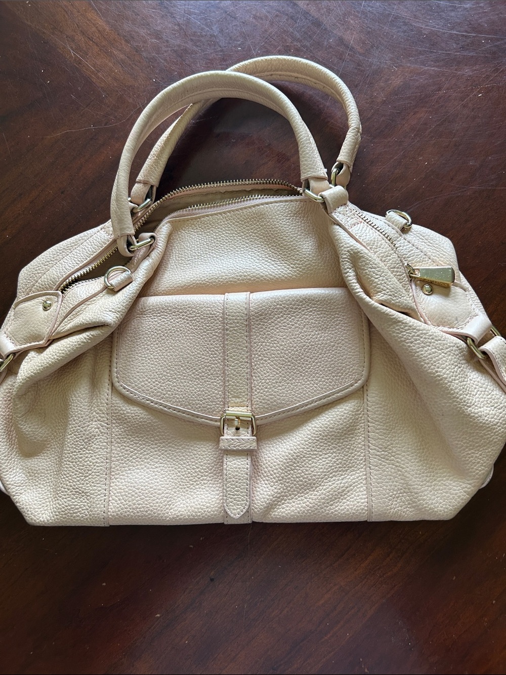 Ora Delphine Cream Pebbled Leather Satchel